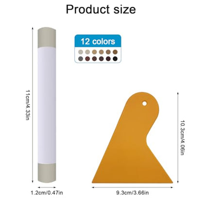 12 Colors Wood Furniture Filler Sticks, Wood Repair Wax Crayons with Yellow Scraper, Crayons Wood Filler Furniture Repair Wax Filler Sticks for Repairing Scratch, Scuff, Crack and Hole Touch Up Kit