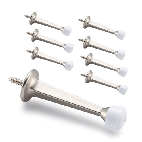 HOME MASTER HARDWARE Heavy Duty Solid Door Stop - Screw-in Rigid Design, Satin Nickel Finish w/plasticsTip, Pack of 8 - color: Silver, size: 8 Pack