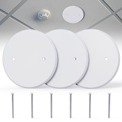 3-Pack Ceiling Cover Plate, 5 inch Round Outlet Covers Plate For 3-1/2 inch Electrical Box, Metal Blank Cleanout Cover Plate for Smoke Detector, Wall Light Hole, Hole Spacing 2.8 inch-White - color: 3 PCS