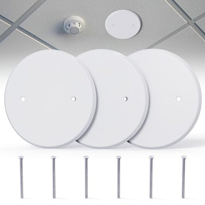 3-Pack Ceiling Cover Plate, 5 inch Round Outlet Covers Plate For 3-1/2 inch Electrical Box, Metal Blank Cleanout Cover Plate for Smoke Detector, Wall Light Hole, Hole Spacing 2.8 inch-White - color: 3 PCS