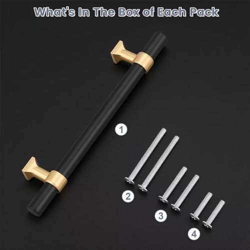 5Pack Hole Centers 5inch(128mm) Black Cabinet Handles with Gold Champagne Base T Shaped Kitchen Cabinet Pulls Hardware Pull Handle for Cabinets Dressers 7.5inch Total Length - color: Black with Champagne Gold Base, size: Hole Centers: 5inch