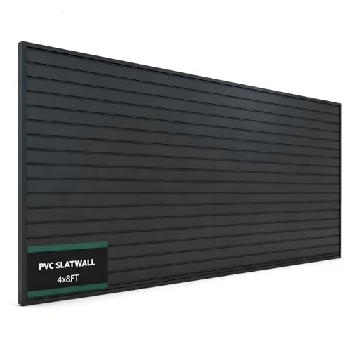 Slat Wall Paneling 4x8 ft Garage Organizer Storage System - Heavy Duty PVC Slatwall Panels for Garage Organizer Product, PVC Wall Mounted Tool Storage Slate Board for Home and Workshop（Black） - color: Black, size: 4FT X 8FT
