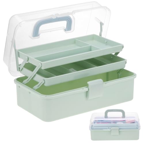 Tackle Box, Craft Organizers and Storage 3-Layer Portable Folding Toolbox, Plastic Tool Box with Handle for Sewing Supplies, Medicine, Art Supplies, Nails and Hair Accessories (Haze Green, 12.5inch) - color: Haze Green
