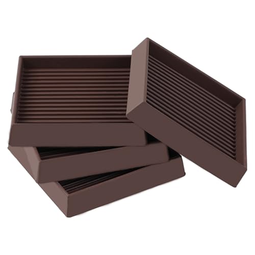 3x3 Square Rubber Furniture Caster Cups, Anti-Sliding Furniture Pads Bed Stopper Floor Protectors with Grip - Protect Any Flooring - size: 4 Pcs Brown
