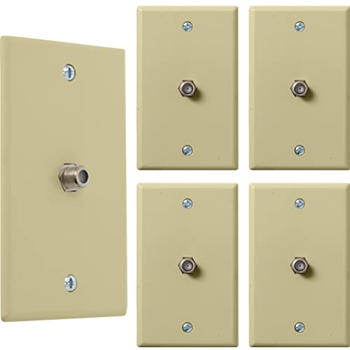 Newhouse Hardware 1-Port TV Cable Wall Plate, F Connector, for Coax Cable, Single Gang Video Wall Jack, 5-Pack, Ivory - color: Ivory, size: 5 Pack
