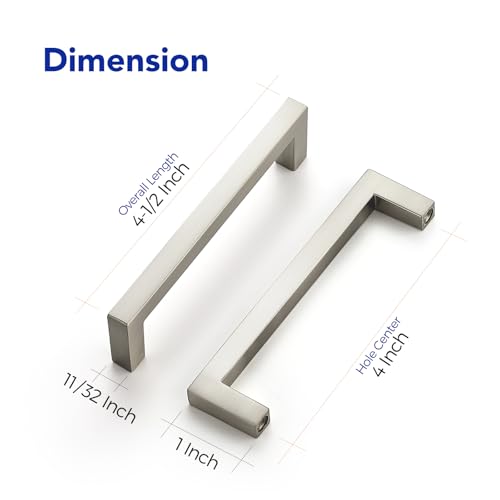 Ravinte 10 Pack Solid 4 Inch Center to Center Slim Square Bar Drawer Handles - Cabinet Hardware Brushed Nickel Pulls for Kitchen and Drawers - size: 4" Hole Center