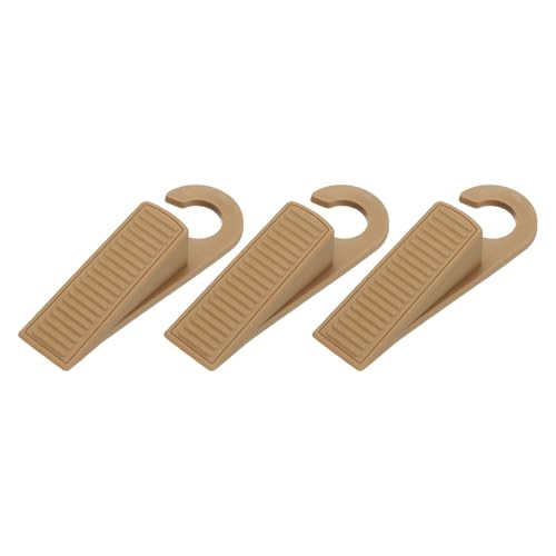 PATIKIL 3 Pcs Doorstops, Rubber Hook Door Stopper Rubber Wedge Door Protector for Bottom of Carpet Hardwood Concrete Tile All Flooring Surfaces, Brown - color: Brown