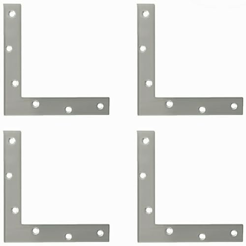 Alise Flat L Brackets for Wood,Flat Corner Brace Corner Brackets for Wood Frame Tables Chairs Sofas Beds Cabinets Doors and Windows,6x6 Inch Stainless Steel Brushed Mending Plates,Pack of 4 - size: 150x150mm(4Pcs), style: Brushed