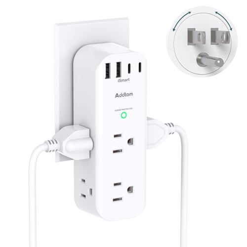 Surge Protector Wall Outlet Extender, Multi Plug Outlet with Rotating Plug, 6 AC Outlets 4 USB Ports (2 USB C), 1800J, 3-Side Power Strip Wall Mount, Outlet Splitter for College Dorm Travel Essentials - color: White, size: 2C2A,15W
