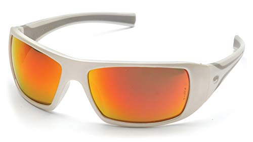 Pyramex Goliath Safety Eyewear Black Frame Clear Anti Fog Lens - color: Sky Red Mirror Lens/ White Frame