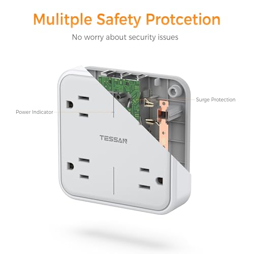 Multi Plug Outlet Extender, TESSAN 4 Outlet Splitter 3 USB Wall Charging Ports (2 USB C), Wide Spaced Multiple Expander Surge Protector for Office, Home, College Dorm Room - style: 2 USB C