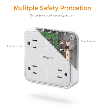 Multi Plug Outlet Extender, TESSAN 4 Outlet Splitter 3 USB Wall Charging Ports (2 USB C), Wide Spaced Multiple Expander Surge Protector for Office, Home, College Dorm Room - style: 2 USB C