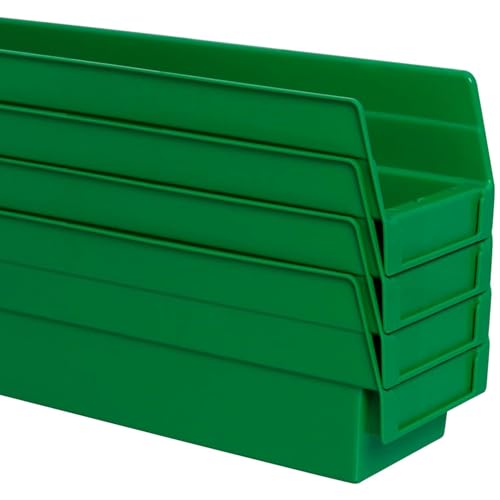 Akro-Mils 30120 Plastic Shelf Bins, Heavy Duty Storage Bins for Garage, Closet, and Drawer Organization, 12" x 4" x 4", Green, 24-Pack - color: Green