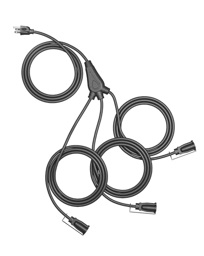 DEWENWILS Outdoor Extension Cord 1 to 3 Splitter for Outdoor String Lights, 3 Prong Outlets Plugs, Max 13ft End to End (25 FT Total),16/3C SJTW Weatherproof Wire for Holiday Decorations, ETL - color: Black, size: 25FT(7+6*3), style: 1 to 3 Splitter