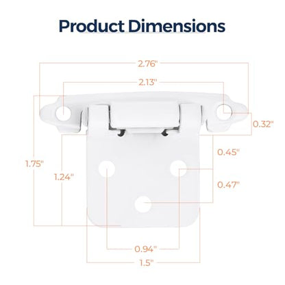 4 Pack (2 Pairs) White Cabinet Hinges for Kitchen Doors, Self-Closing, 1/2 Inch Overlay (Variable), Semi-Concealed Face Frame, Surface Mount Cabinet Hardware - color: White