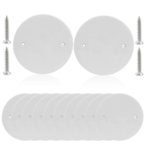12 Pcs 4.56 Inch White Plastic Ceiling Blank, 2.36" Hole Distance Flat Round Wall Hole Cover Circle Wall Plate Ceiling Cover Plate with Screws for Ceilings or Wall