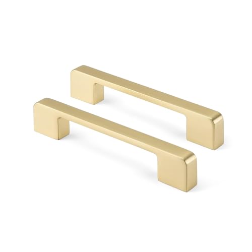 Rergy 10 Pack Golden Cabinet Handles Brushed Brass Cabinet Pulls - 4inch Kitchen Drawer Pulls Modern Dresser Drawer Hardware Zinc Alloy Pulls for Kitchen, Livingroom, Bathroom - color: Brushed Gold, size: 4"/102MM Hole Center