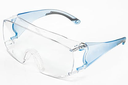 Koziface Safety Glasses for Men and Women White Blue Pink Over Eye Glasses Prescription Anti Fog Clear Lens Side Shields C31 - color: Blue