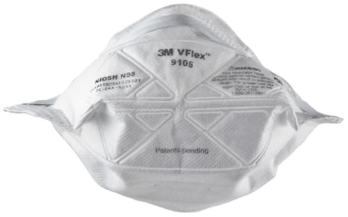 3M N95 Disposable Respirator, VFlex Particulate Respirator 9105, Pack of 50, Standard Size, NIOSH Approved, For Sweeping, Sanding, Grinding, Sawing, Bagging, Dust