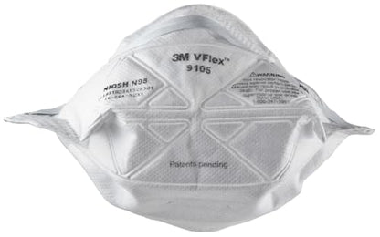 3M N95 Disposable Respirator, VFlex Particulate Respirator 9105, Pack of 50, Standard Size, NIOSH Approved, For Sweeping, Sanding, Grinding, Sawing, Bagging, Dust