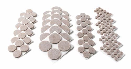 Scotch Felt Pads 162 PCS Beige, Felt Furniture Pads for Protecting Hardwood Floors, Round, Assorted Sizes Value Pack, Self-Stick design, Protecting from nicks, dents and scratches (SP845-NA) - size: Assorted Sizes