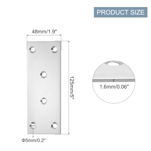 uxcell 3 Set Flat Repair Plates, 1.9 x 5 Inch Stainless Steel Flat Straight Brace Bracket Mending Joining Plates with Screws for Fixing Wooden Furniture Corner, Silver