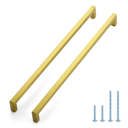 JOY DECOR 2 Pack Gold Cabinet Handles, 15 Inch Hole Center Cabinet Pulls – Square Stainless Steel Kitchen Knobs for Drawers, Dressers, Cupboards & Vanities - size: 15 Inch Hole Center