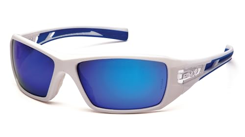 Pyramex Safety Velar Safety Glasses, White-Blue Frame/Ice Blue Mirror Lens Medium - color: White/Blue Frame / Ice Blue Mirror Lens