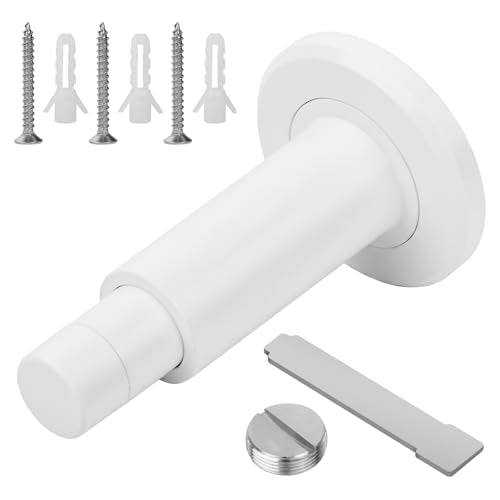 Adjustable Height Door Stopper,304 Stainless Steel Door Stop with Rubber Buffer, Wall Mounted Door Holder, Heavy Duty Doorstops Hardware for Home Office (White) - color: White