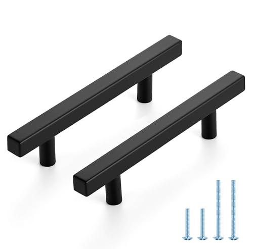 JOY DECOR 10 Pack 3-3/4 Inch Matte Black Square Cabinet Handles Stainless Steel Cabinet Hardware Pulls for Kitchen and Drawers with 6 Inch Overall Length - color: Matte Black, size: 3-3/4 Inch Hole Center