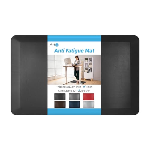 Art3d 1" Thick Kitchen Mats for Floor, Waterproof 20" X 39" Cushioned Comfort Mat, Long Anti Fatigue Mats for Kitchen, Ergonomic Standing Office Desk, Home and Garage, Black - color: Black, size: 39"L x 20"W x 1"Th