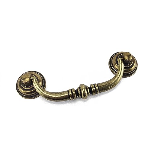 4 PCS Antique Brass Metal Drop Bail Pulls, 4-1/4" Center to Center, Vintage Shabby Chic Drawer Handles for Dressers, Cupboards, Wardrobes, and Kitchen Cabinets - color: Antique Brass, size: 4-1/4" Center to Center