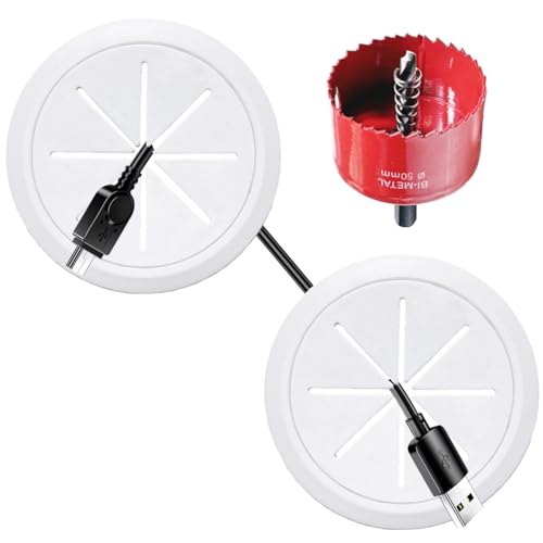 2 Pack TV Wire Hider for Wall, 1.97 Inch (50mm Hole) Cord Hider in Wall Cable Management Kit, Includes 2 Pass Throughs and 1 Hole Saw Drill Attachment Easy to Install - size: 50mm - 2 Pack