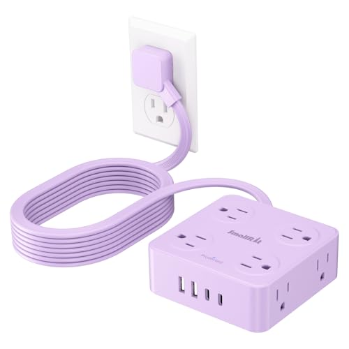 Extension Cord with Multiple Outlets, SMALLRT Flat Plug Power Strip, 6.5FT Power Strips with Surge Protection with USB Ports, 8 Outlets, Surge Protector Outlets Extender for Home Office, Purple - color: Purple, size: 6.5 Ft