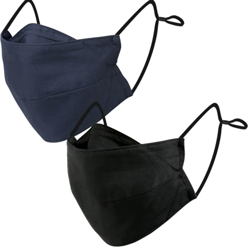 BASE CAMP Reusable Cloth Dust Face Masks 100% Cotton Washable Adjustable Breathable Fabric Mask with Filter Pocket - color: Black+blue