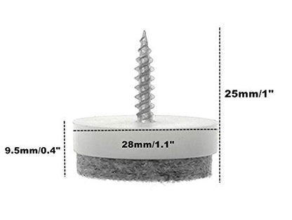 ALIMITOPIA 40pcs Screw-on Furniture Felt Pad Chair Glide Slider Hardwood Floor Protector for Wooden Leg Feet of Chair Table Furniture(Φ28mm or 1.1";White) - size: 28mm(White)
