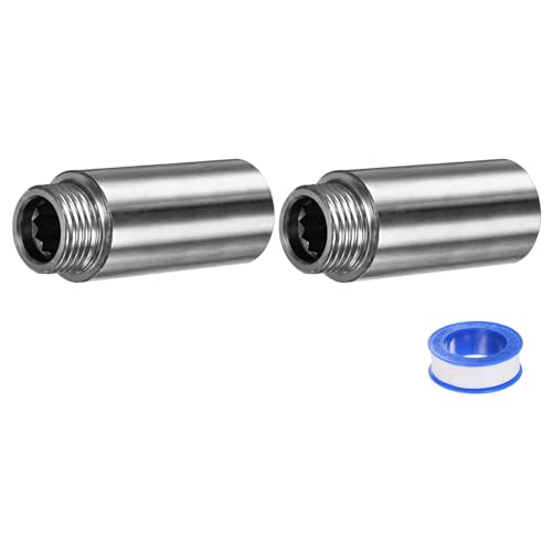 M METERXITY Shower Head Extension Arm, Stainless Steel G1/2 Male to Female Extension Pipe Fitting Adapter with PTFE Thread Seal Tape for Shower/Faucet, Pipe Plumbing Coupler 2.36"/60mm 2-Pack - size: 2.4"/60mm