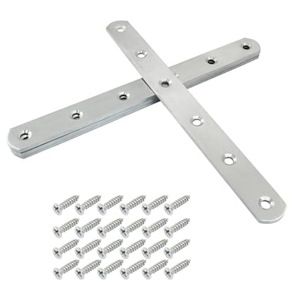 4 Pack 8 Inch Stainless Steel Flat Plate Straight Bracket Flat Metal Brace Bracket, 200mm Metal Brackets Mending Repair Plate Brace with Screws for Wood Straight Brace - size: 8"-200mm-Silver