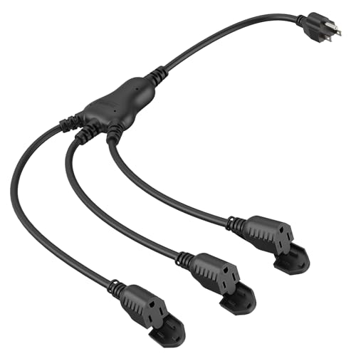 PLUGTUL Outdoor Extension Cord with Multiple Outlets, 1 to 3 Splitter Max 1.5FT End to Male Plug (Total 2.8FT) 16/3 SJTW Waterproof Power Cord for Indoor Outdoor Halloween Christmas, ETL Listed, Black - color: Black, size: 1.5ft
