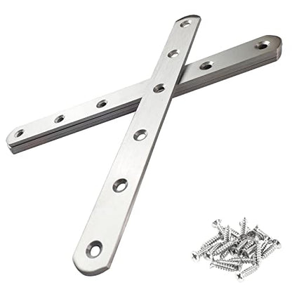 4 Pcs 200x20x3mm Flat Corner Brace Plates Mending Plate Joining Connector Repair Bracket 304 Stainless Steel for Furniture Repair with 24 Screws - size: 200mm(8")