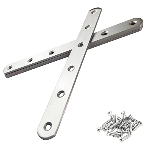 4 Pcs 200x20x3mm Flat Corner Brace Plates Mending Plate Joining Connector Repair Bracket 304 Stainless Steel for Furniture Repair with 24 Screws - size: 200mm(8")