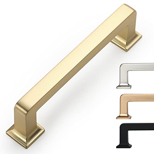 9BUILD 6 Pack 3.75 Inch Cabinet Handles - Brushed Brass Gold Pulls for Kitchen Cabinets - color: Brushed Brass, size: 3.75"/96MM Hole Center, style: 6 Pack