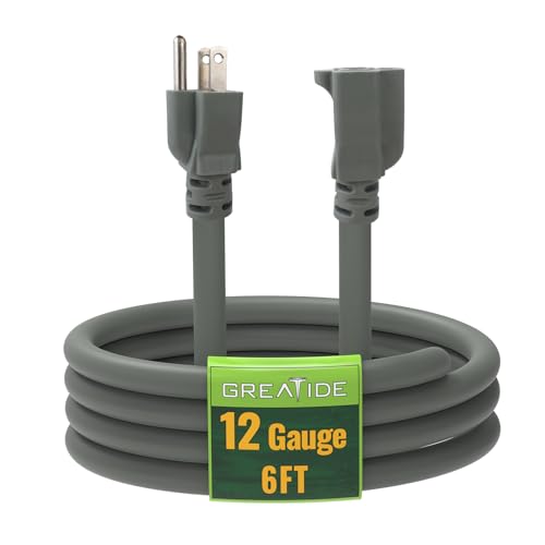 6 Ft Outdoor Extension Cord - 12/3 SJTW Heavy Duty Grey Extension Cable with 3 Prong Grounded Plug - Power Cord for Lawn, Garden, Appliances - color: Grey, size: 6 ft