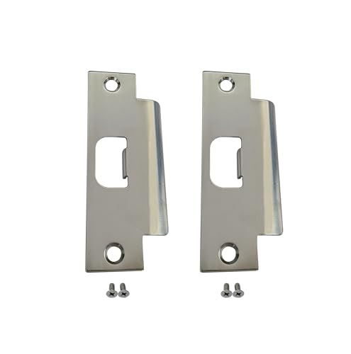 QCAA Steel Extended Lip Door Strike Plate, Latch D Hole, with Lip, 4-7/8" x 1-1/4", Nickel, 2 Pack, Made in Taiwan