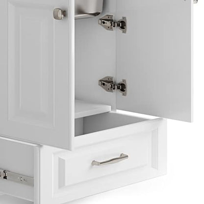 SIMPLIHOME Lawrence All-in-One 28 inch Wide Utility Sink and Laundry Cabinet in Pure White Finish, Transitional Stainless Steel Sink Cabinet for Laundry Rooms with High-Arch Brushed Nickel Faucet - size: 28 inch
