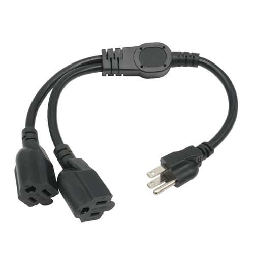 1.5 FT Extension Cord Splitter 1 to 2, 3 Prong Indoor Power Outlet Splitter, 16AWG Cable Wire Extender Space Saver for Halloween Lights, Christmas Decorations, Computer, Scanner, Black - color: Black
