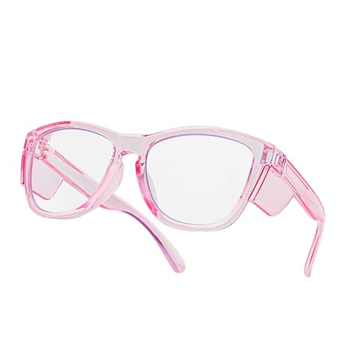 Z87 Anti-Fog Photochromic UV400 Blue Light Blocking Impact Resistant Protective Wraparound safety Glasses - color: Pink
