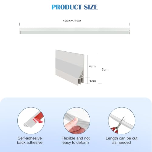 Door Draft Stopper for Bottom of Door, Self-Adhesive Door Sweep, Durable 3-Layer Sillcon Sweep Provides Better Protective and Silent Effect, Stripping Seal for Dust, Noise, White, 39”