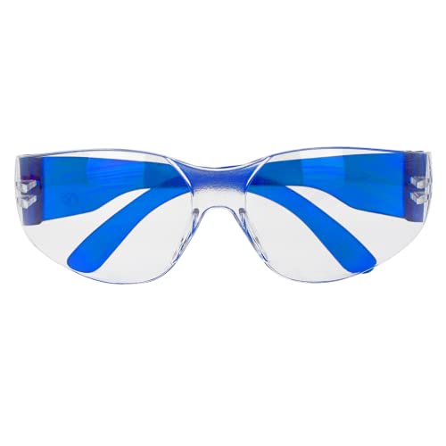 BISON LIFE Clear Safety Glasses – ANSI Z87.1 Scratch & Impact Resistant Wrap Around Eye Protection Goggles for Men & Women - color: Clear/Blue