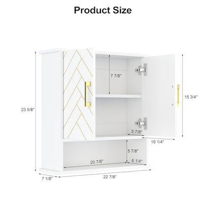 White Chevron Pattern Bathroom Wall Mount Cabinet, Stylish Hanging Medicine Cabinet with Open Shelf, Over The Toilet Storage for Bathroom Kitchen (23 5/8" x 22 7/8" x 7 1/8") - style: Chevron Pattern-White